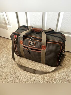 Elegant VTG Ricardo Beverly Hills Carry-on Weekender Travel Bag Gray/Tan